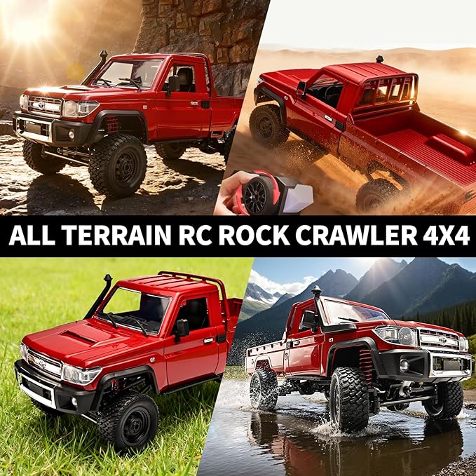 RC Rock Crawler 1/12 RC Crawler Off Road RC Truck 4x4 with 2.4GHz Remote Control 280 Brushed Motor All Terrain Rremote Control Truck RTR Proportional Throttle Steering MN-82（Red）