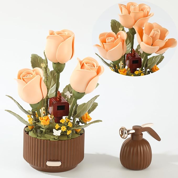 Electric Flower Bouquet Building Set 255PCS – Motorized Blooming Roses Flowers Botanical Kit DIY Bonsai Style Bouquet of Flowers – Unique STEM Gift for Kids&ampAdults Room &amp Desk Decor