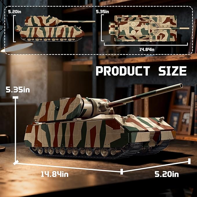 WW2 Panzer VIII Maus Tank Building Sets for Adults Army Military Vehicles Collectible Model for Home Decor (Camouflage)