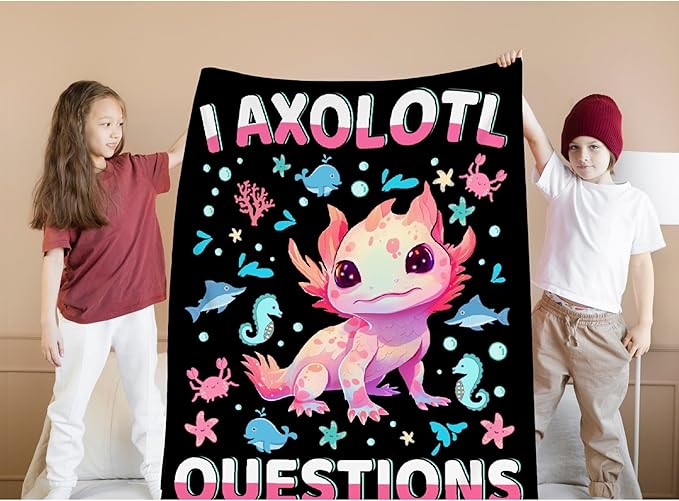 I Axolotl Questions Blanket Gifts for Girls Boys Women - Super Soft Cozy Warm Throw Sheet for Couch Bed Sofa Office Decor All Season 90x120 for Whole Family