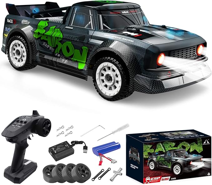 fisca 1/16 Remote Control High Speed Car 4WD RC Drifting Racing Cars Fast 20MPH Truck 2.4Ghz Off-Road 4X4 Buggy Car Speed &amp Steering Control Vehicle Toy with Lights for Kids and Adults