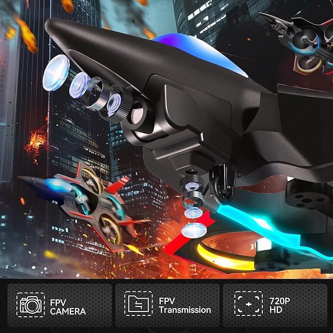BEZGAR Brushless RC Plane with Camera | 2.4GHZ Remote Control Airplane 6-axis Gyro Drones for Kids RC Helicopter 360°Flip Jet Fighter for Beginners with LED Navigation Lights and Two Batteries