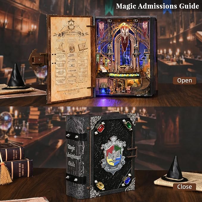 Magic Book Nook Kit - DIY Miniature House Dollhouse Kit for Adults Booknook Tiny House Bookshelf Decor 3D Wooden Puzzle Gifts for Family Friends (Magic Admissions Guide)