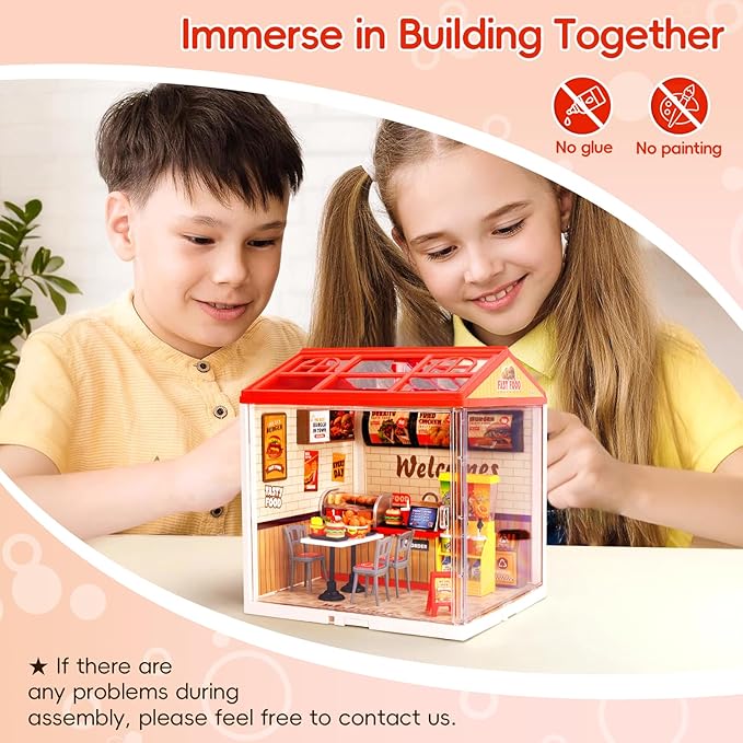 LED Building Blocks for Adults 1:24 DIY Miniature Dollhouse Kits with Roof &amp Dustproof Cover Tiny House Toy Building Sets for Kids Ages 8-12-15 Birthday Hobbies Gift for Men Women Boy Girl