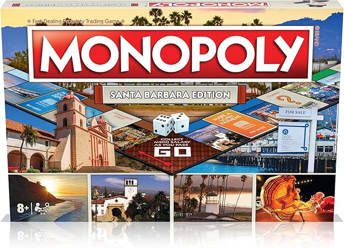 Monopoly Board Game Santa Barbara Edition: 2-6 Players Family Board Games for Kids and Adults Board Games for Kids 8 and up for Kids and Adults Ideal for Game Night