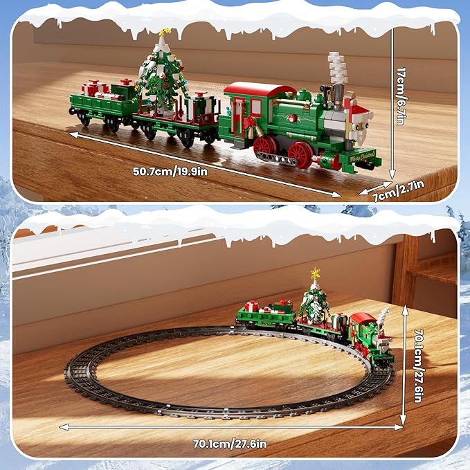 Mould King Christmas Train Building Set Locomotive Model Blocks Kit with Christmas Tree RC Toy Train Sets for Boys Kids and Adults 12039 App and Remote Control Steam Train with Motor (922 Pieces)