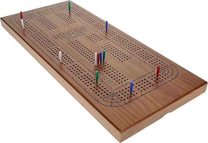 WE Games Large Wooden Cribbage Board Game Set 16.5 in Walnut Stain Cribbage Board 4 Track Coffee Table Décor for Adults Gift for Families