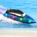 RC Boat with 1800mAh Battery Transparent Remote Control Boat with 10 LED Lights Auto Reverse 2.4 GHz Double Waterproof Racing Speedboat Toy for Kids and Adults Gift for Boys Girls for Lake &amp Po