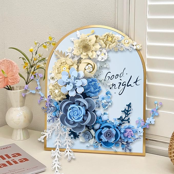 Flower Building Set for Adults Crescent Moon Botanical Art Display Creative Floral Home Décor for Table or Wall Gift for Flower Lovers