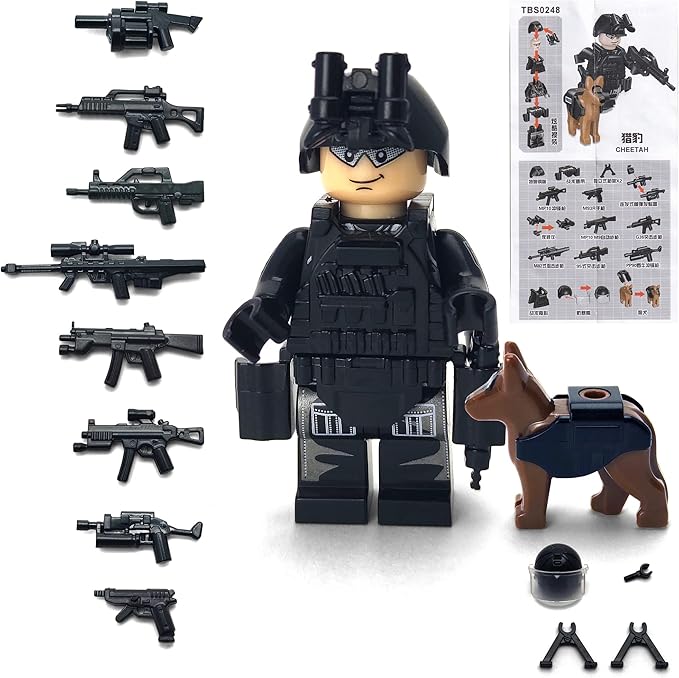 Toysvill SWAT Military Police Building Block Kit | Motorcycle &amp Soldiers Minifigures (Classic Set of 6 PCS) with Dog Modern Weapons and Accessories Gift