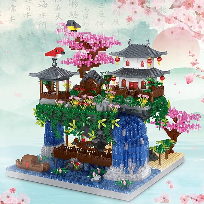 3600PCS Micro Mini Blocks Peach Blossom Pond Bonsai Tree KitTraditional Architecture Building BlocksExquisite Cherry Bonsai Tree Kit Gift for 14+ Kids Or Adults