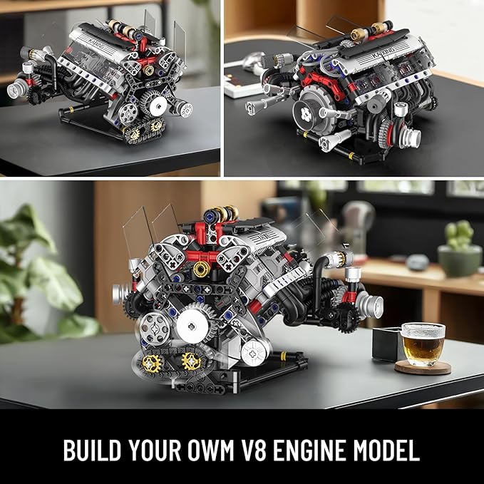 V8 Engine Building Blocks Set APP Controlled Combustion Model Kit with Rechargeable Motor Physical Science Experiment Toy for Adults (664 PCS)