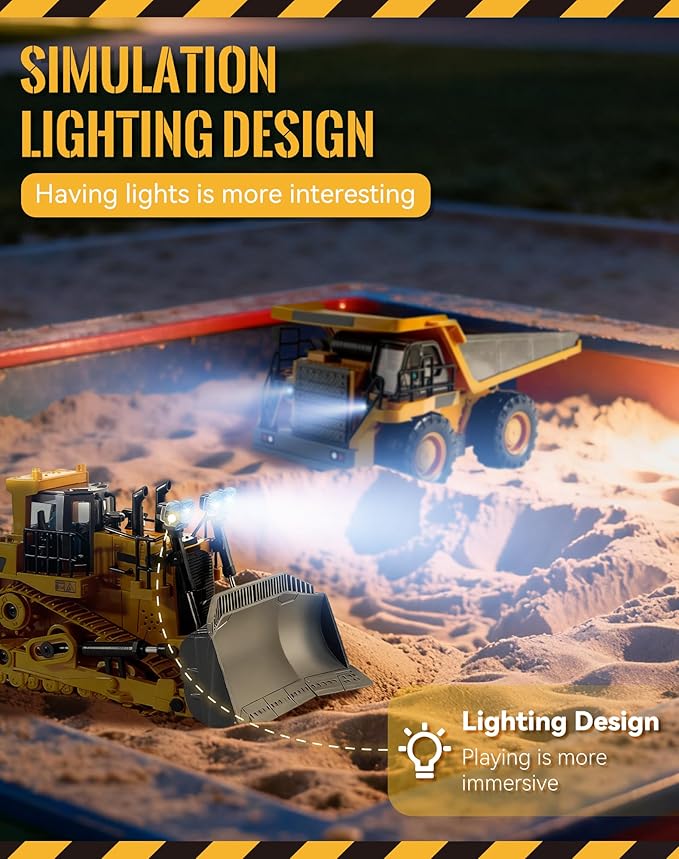 Construction Rc Set of 4 – Realistic Excavator Set Bulldozer Dump Truck &amp Loader Toy –Command The Site Conquer The Dirt with 2.4ghz Control Led Lights Die-Cast Metal Parts (1cp-4)