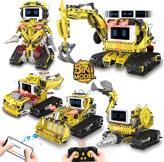 5-in-1 Programmable Robot Building Block Set for Kids Age 6 7 8 9 10 11 12-14 with APP or Remote Control &amp LED Display Screen STEM Educational Gift for Teen Boys and Girls (660PCS)