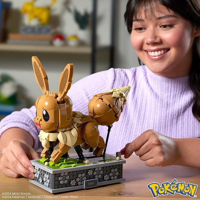 MEGA Pokémon Action Figure Building Set Motion Eevee with 1366 Pieces Turn Crank for Running Movement Build &amp Display Toy for Collectors