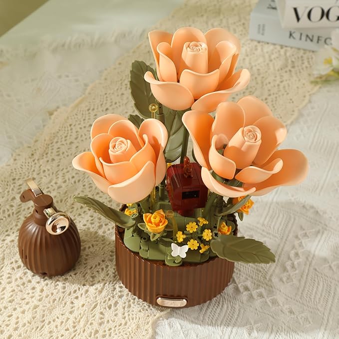 Electric Flower Bouquet Building Set 255PCS – Motorized Blooming Roses Flowers Botanical Kit DIY Bonsai Style Bouquet of Flowers – Unique STEM Gift for Kids&ampAdults Room &amp Desk Decor