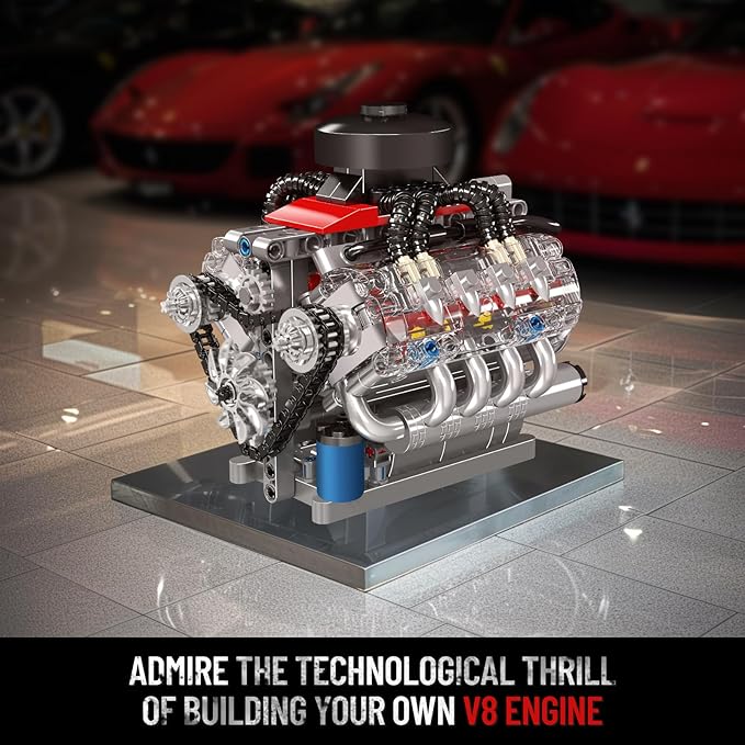 Mould King 10171 V8 Engine Building Blocks Sets V8 Engine Model kit That Run Build Your Own STEM Model Engine 8-Cylinder Car Engine Building Engineering Toys for Age 14+/Adults Collections(487+PCS)