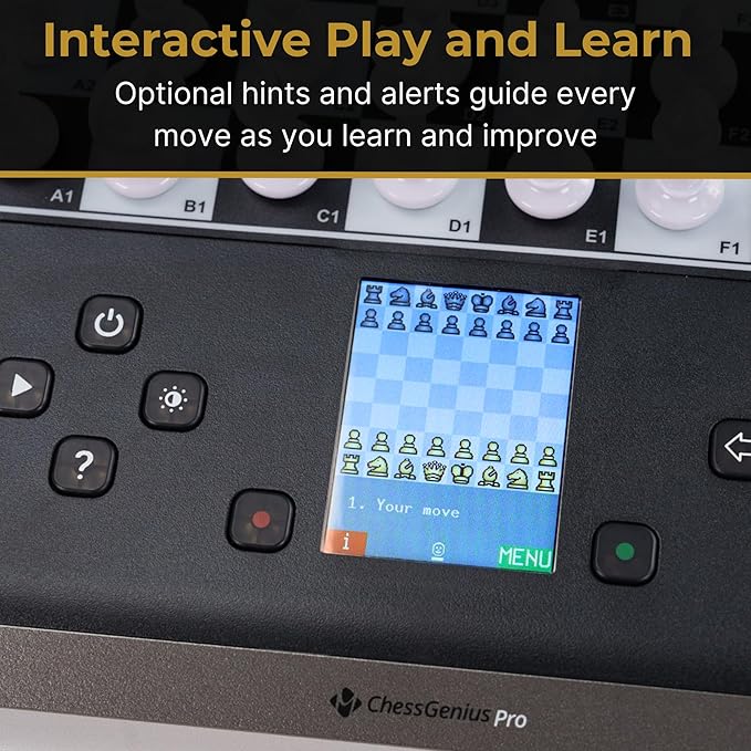 Millennium ChessGenius Pro M815 – Electronic Chess Computer with 2200 ELO Adaptive AI Skill Levels Color Display Built-in Trainer Magnetic Travel Design