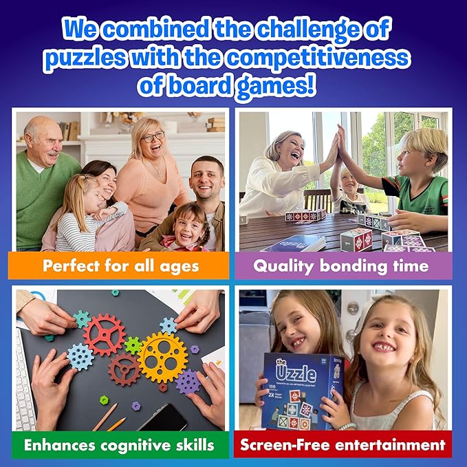 Uzzle 3.0 Board Game &amp Blockwork Bundle – Ultimate Family Fun Pack - Fast-Paced Puzzle Games for Ages 4+ - Multiple Difficulty Levels - 2 to 4 Players