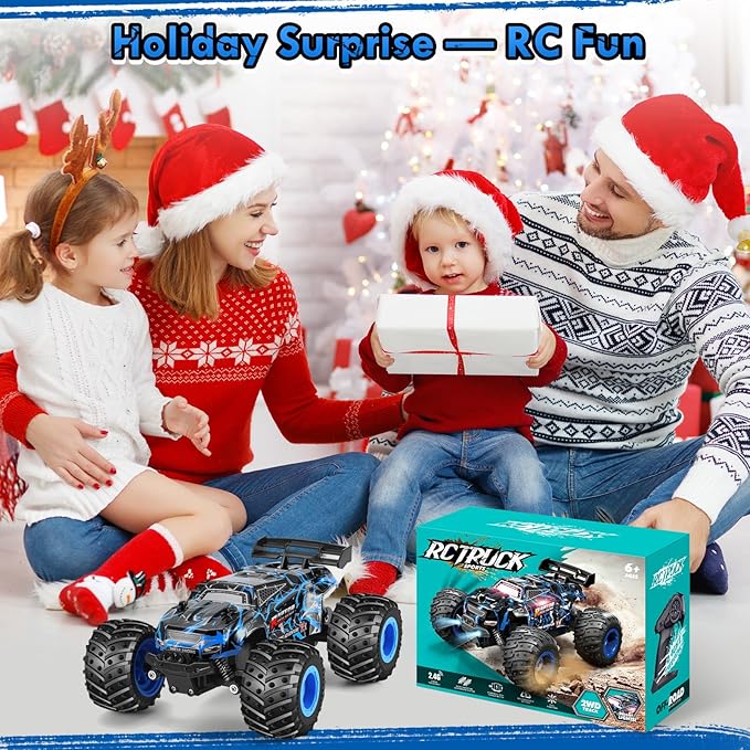 Remote Control Car 1:18 Rc Cars All-Terrain RC Truck with LED Light 20KM/H Rechargeable 2WD 2.4GHz Sturdy PVC Shell Remote Control Truck for Boys 4-7 8-12 Beginner