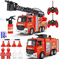 Remote Control Fire Truck RC Fire Truck Toy Set 2 Firetruck with Fire Extinguisher 2 Dolls 4 Traffic Cones Lights Sounds Extendable Rescue Ladder Firetruck Toy for Boys Kids