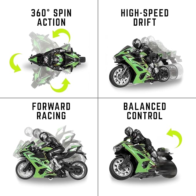 Liberty Imports 2.4G RC Remote Control Stunt Motorcycle with Riding Figure 1:10 Scale High Speed Cross Country 360 Degree Rotation Drift Shockproof Racing Motorbike (Green)