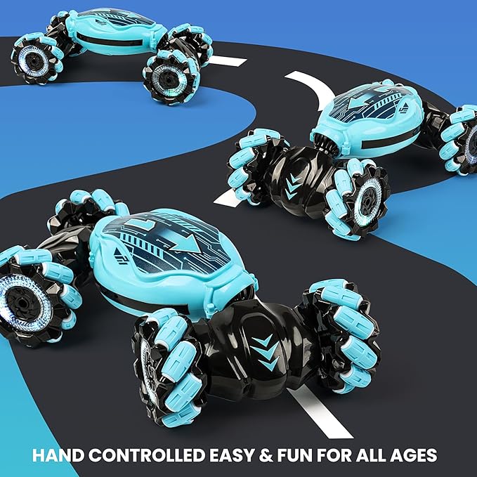 GILI Gesture Sensing RC Stunt Car - Hand Controlled Remote Control Twist Car for Boys Girls 6-12 4WD All Terrain Drift Toy 360° Flips Spring Break &amp Easter Birthday Gift for Kids Age 7 8 9 10 1