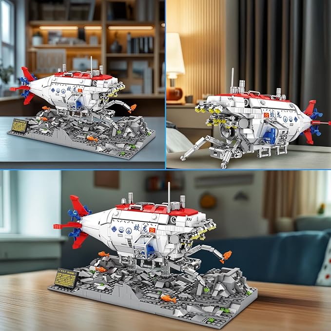 Reobrix Jiaolong Submarine Building Set for Adults Military Submarine Ship Toys with Lights 33042 Cool Decor Battleship Boat Model Kit Army Toy Gifts for Men Kids Aged 14+