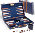 15 inch Backgammon Sets for Adults - Classic Board Game with Premium Sea Blue Leather Case - Travel Backgammon Set for 2 Players - Portable Strategy Board Games for Gifts &amp Family Fun