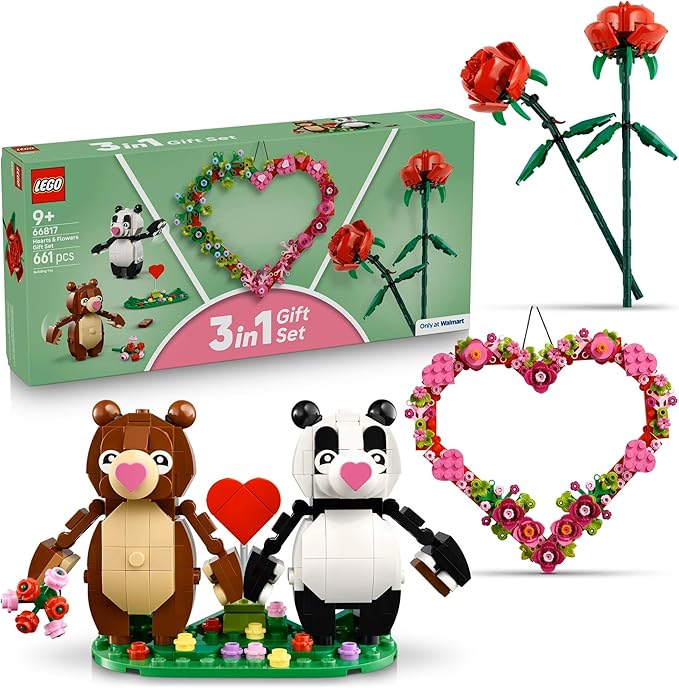 LEGO Hearts &amp Flowers Gift Set: Building Toy for Kids Ages 9+ 3 Sets in 1 for Young Collectors 66817