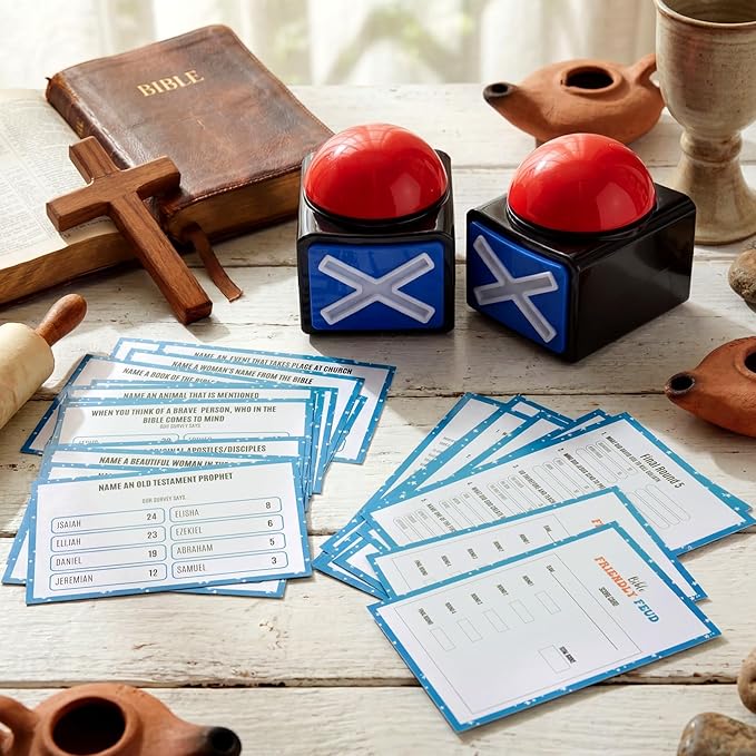 Christian Bible Friendly Game with 2 Answer Buzzers Religious Family Card Church Group Fun Trivia Quiz for Easter Party Office Class Team Building (Square)