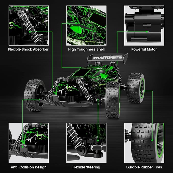 Tecnock RC Cars for Kids 1:18 Scale 2WD RC Car with LED Lights 2.4GHz Remote Control Car with USB-C Easy Charging &amp 50 Mins Playtime Toys Gifts for Boys &amp Girls Ages 8-12
