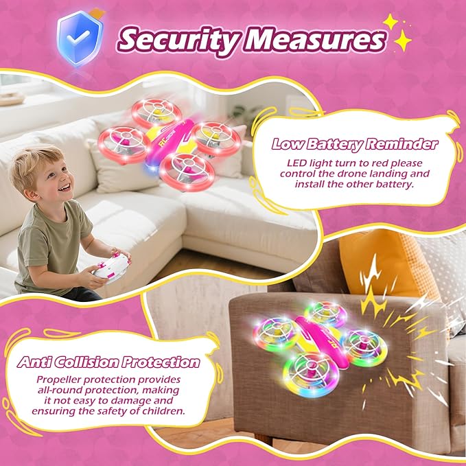 LED RC Drone for Kids 6+ Christmas Birthday Gift for Boys &amp Girls with Remote Batteries 360° Flip High Speed Mode 45 Min Flight Indoor and Outdoor Flying Toy - RoseRed Yellow