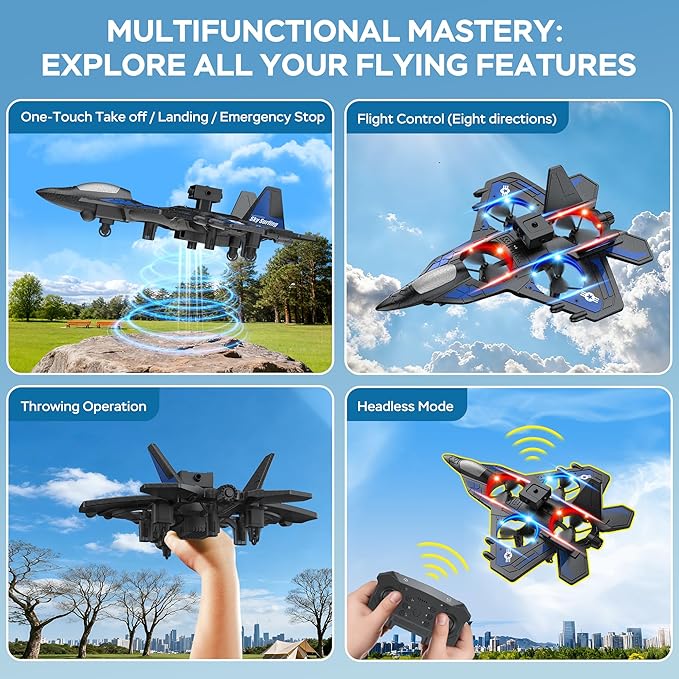 RC Plane - 2.4GHz Remote Control Airplane with LED Lights 360° Stunts &amp 6-Axis Gyro | Crash-Proof Foam Design | 40 Min Flight | Best Gift for Kids (Beginner Friendly)