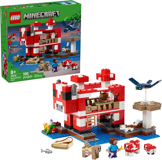 LEGO Minecraft The Mooshroom House Toy Figures and Playset - Building Minecraft Toy for Kids Boys and Girls Ages 8+ - with Steve and Other Figures for Pretend Play - Gift Idea for Birthdays - 21270