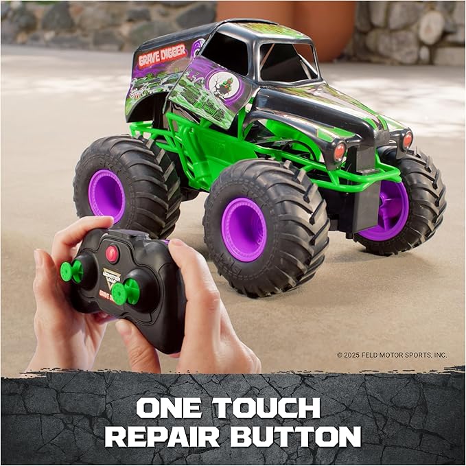 Monster Jam Official Smash &amp Bash Grave Digger Remote Control Indoor &amp Outdoor Vehicle 1:15 Scale Repairable Monster Truck Kids Toys for Boy and Girls Ages 4 and up