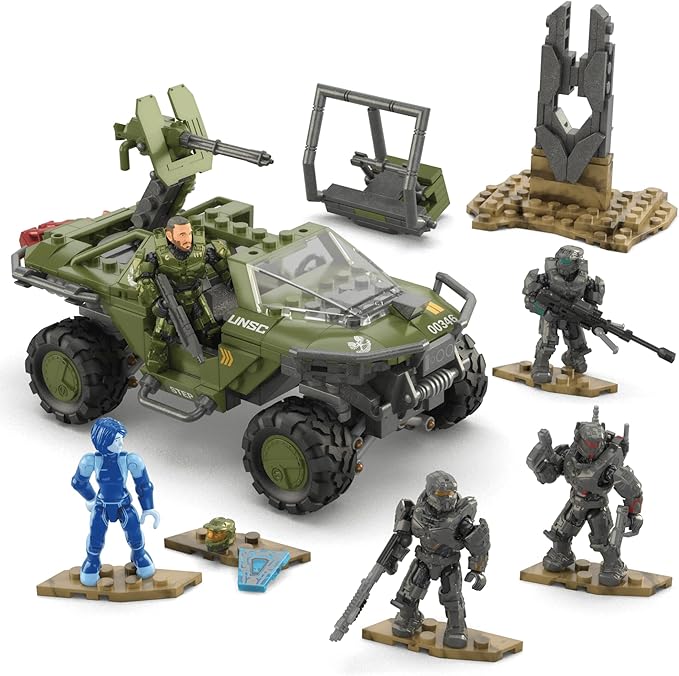 MEGA Halo The Series Vehicle Building Toys Set FLEETCOM Warthog ATV with 469 Pieces 5 Micro Action Figures Poseable Articulation Kids and Fans (Amazon Exclusive)