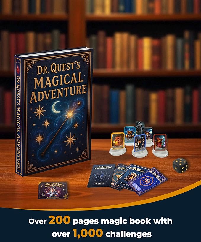 Dr. Quest's Magical Adventure–Educational Board Game for Kids Ages 6-9 – Spelling &amp Grammar Learning Game for Early Elementary | 180 Questions | Screen-Free Homeschool &amp Family Game | 2-6 Play