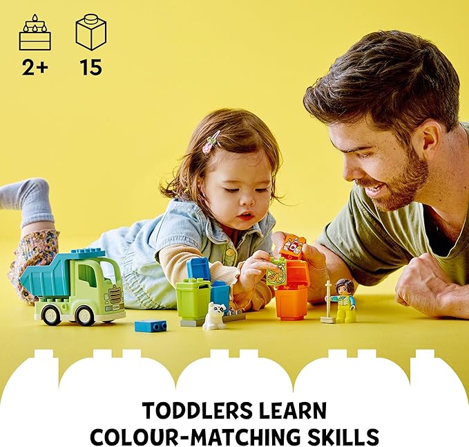 LEGO DUPLO Town Recycling Truck 10987 Building Toy Set Learn Through Play with This STEM Creative Birthday Gift for Toddlers Boys Girls Ages 2+ Comes with 3 Sorting Bins for Recycling