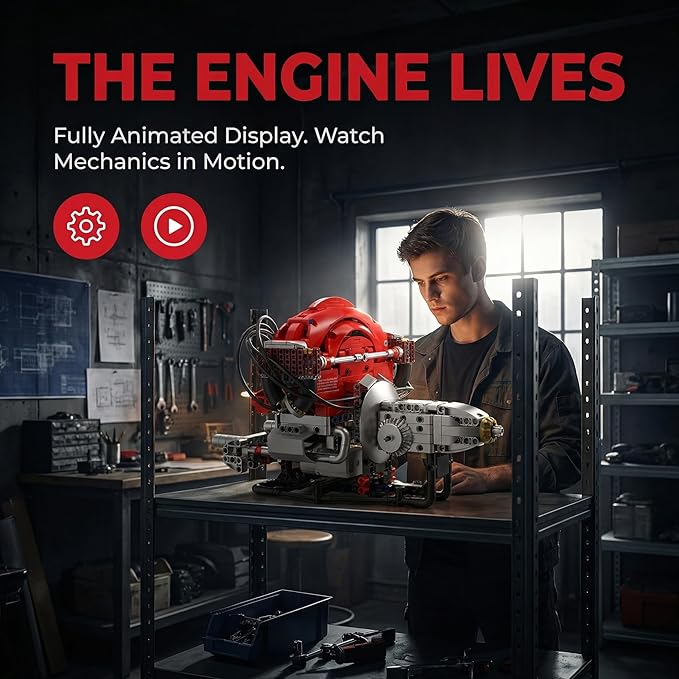 Engine Model 868PCS Building Blocks for Adults with Bluetooth App Control DIY Working Mini Engine Build Kit with Dynamic RGB Lighting STEM Engineering Kit for Builders