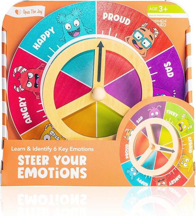 Open The Joy Steer Your Emotions Wheel – Wooden Emotional Regulation Steering Toy for Kids | SEL Tool for Toddlers and Preschool | Teaches Feelings &amp Self-Regulation | Ages 3+