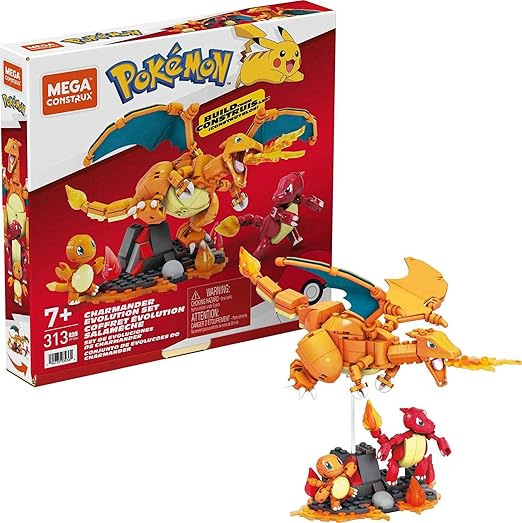 MEGA Pokémon Action Figure Building Toys for Kids Charmander Evolution Set with 313 Pieces 3 Poseable Characters Charmeleon and Charizard