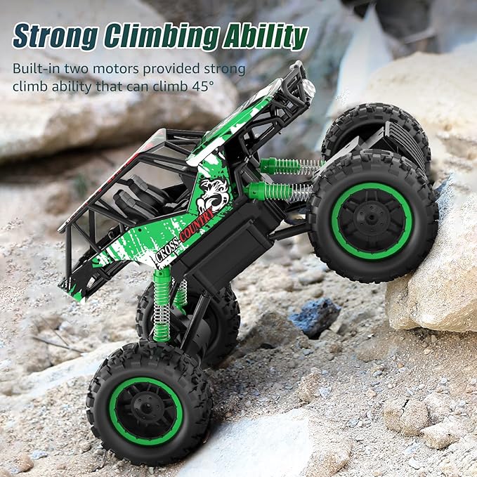 DOUBLE E 1:14 Scale Large Remote Control Car Monster Trucks with Head Lights 4WD Off-Road All Terrain RC Car Rechargeable Vehicle for Outdoor Play and Xmas Gifts