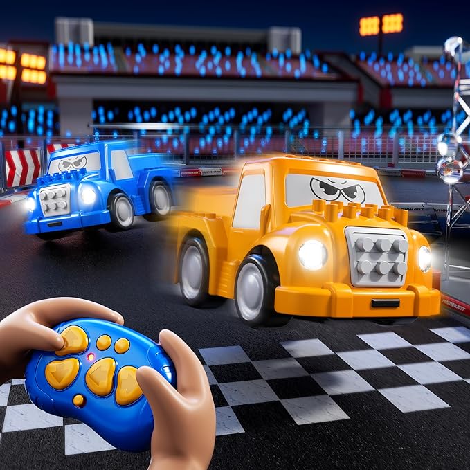Remote Control Car for Aged 3-4 2-Pack 2.4 GHz Truck and Race Car with Sound Light Toddler RC Cars Ages 3-5 Electrical Racing Cars Indoor Outdoor for Boys Girls Birthday Gifts 3 4 5 6+