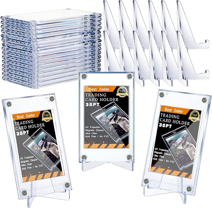 30 Pcs Screw Trading Card Protector with Display Stands Acrylic 35 PT Baseball Card Holder for Football Sports Game Business Display