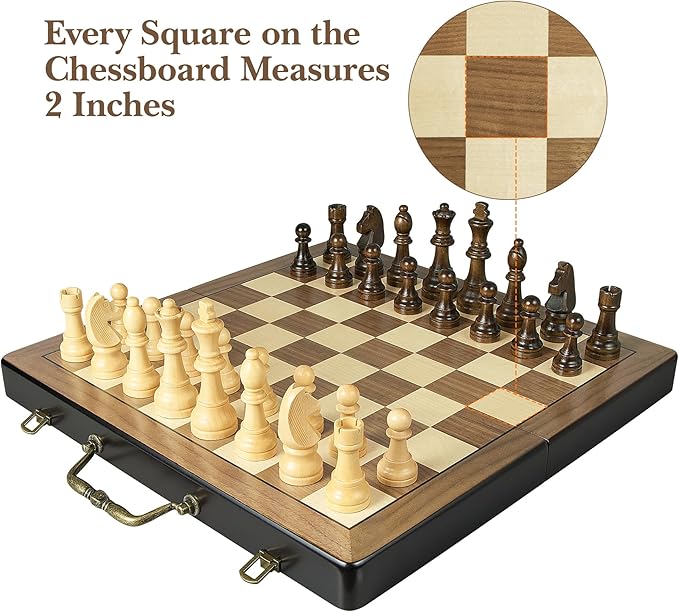 18.5 Wooden Chess Set with HandleChess Sets for Adults Kids Portable Folding Board Games with 4.5 King 2 Extra QueensHandmade Weighted Large Pieces with Storage Slots