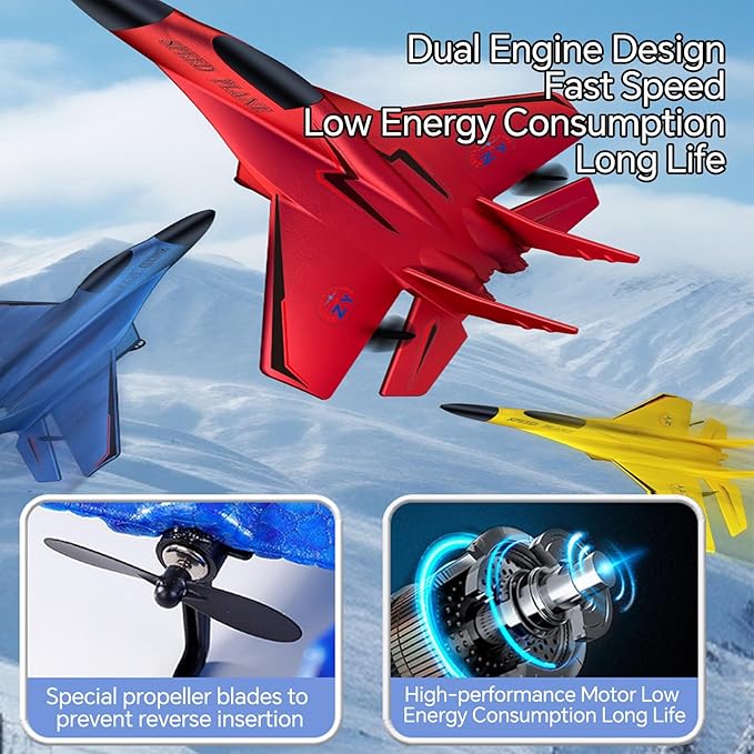 SU-35 Rc Model Fighter Jet with LED Lights | 2.4 Ghz Rc Remote Control Fighter Jet Glider with 3-Axis Gyro EPP Foam Twin-Motor Luminous Strip Easy to Fly &amp Crash-Resistant RC Aircraft (Blue)
