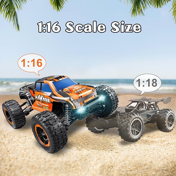 Loolinn | Durable RC Cars for Kids - Hobby Grade 1/16 RC Truck Top Speed 19mph Adjustable Speed Off-Road 4WD - Upgradeable Remote Control Car (Gift for Boys and Adults)