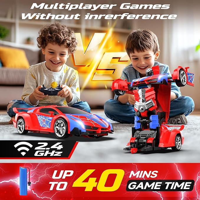 DEERC Spider RC Car Transform Robot 2.4GHz Remote Control Spider Cars for Kids 1:18 Scale Toy Car W/One-Key Transformation 360° Rotation Auto Mode Rechargeable Battery Robot for Man Boys