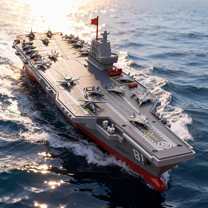 40CM S19 Hobby RC Boat for 14y+ Beginners Remote Controlled Warship Aircraft Carrier 4WD 2.4G Battleship 10km/h On Water Lakes Pools